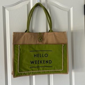 NWOT “HELLO WEEKEND” canvas tote bag 17.5W x 13.5H x 5.5 D
